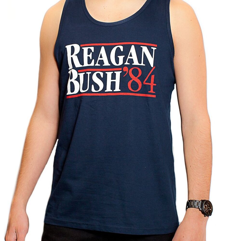 NEW Reagan Bush '84 President Republican Campaign Tank Top S-3XL Navy Patriotic